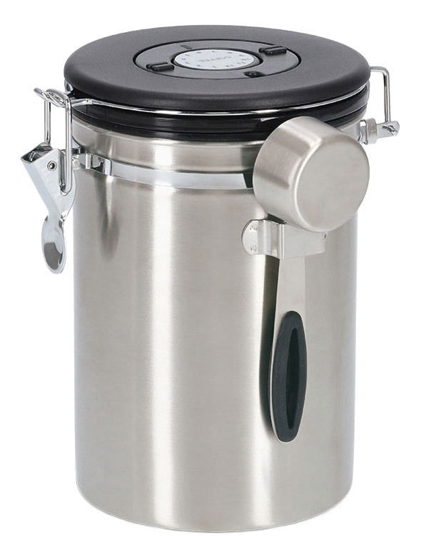 Edelstahl-Kaffeedose mit Löffel, 1700ml, seitliche Perspektive