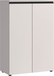 Moderner Aktenschrank mit zwei Türen in heller Farbe, frontal abgebildet.