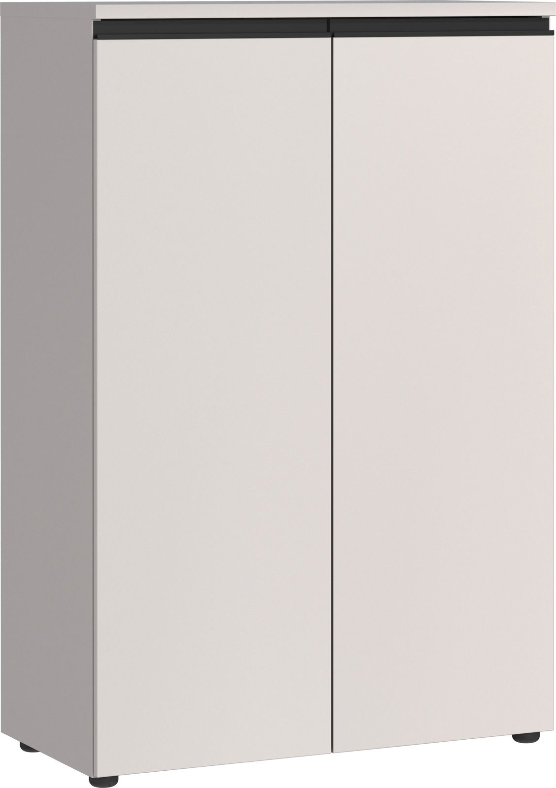 Moderner Aktenschrank mit zwei Türen in heller Farbe, frontal abgebildet.