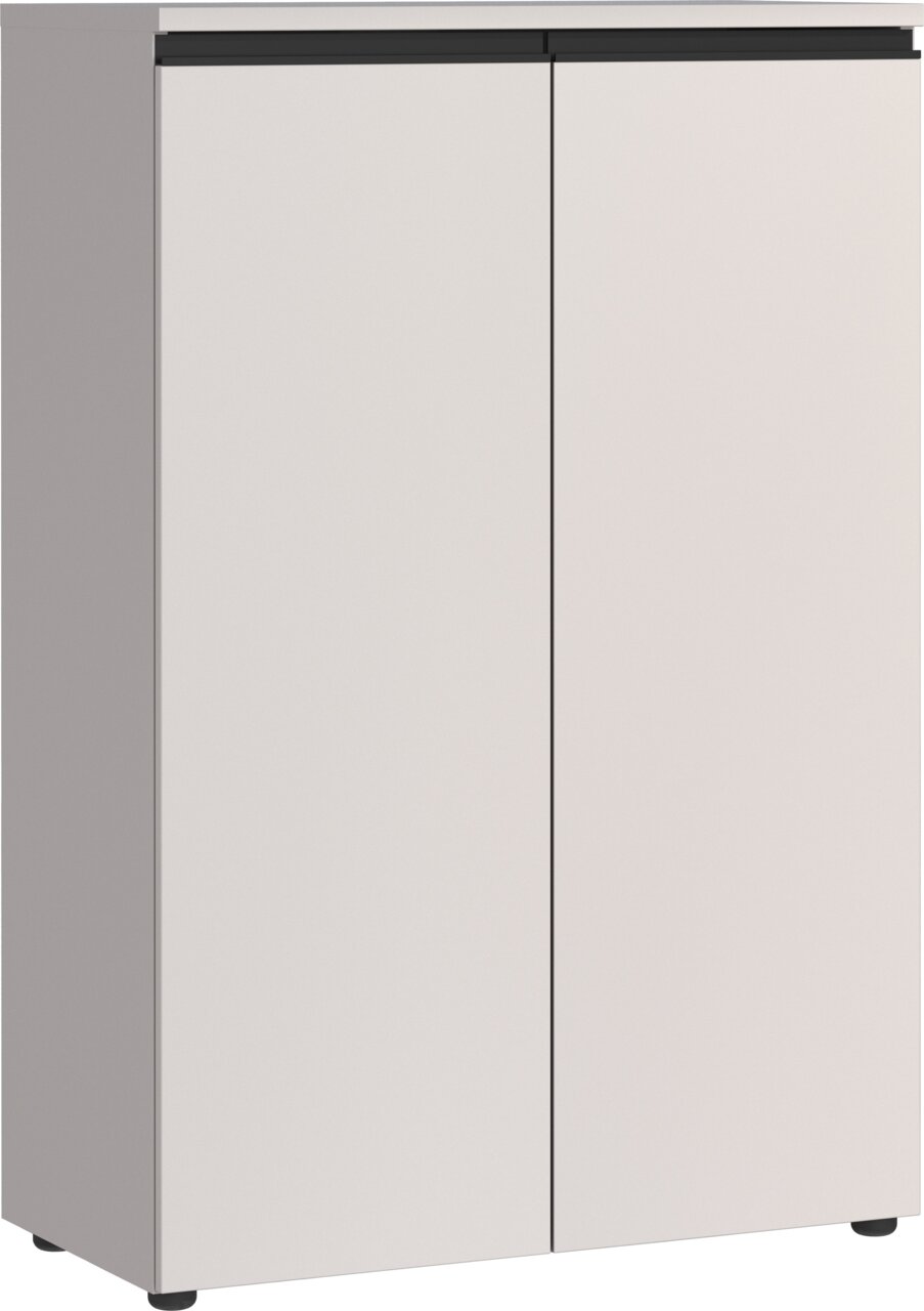 Moderner Aktenschrank mit zwei Türen in heller Farbe, frontal abgebildet.