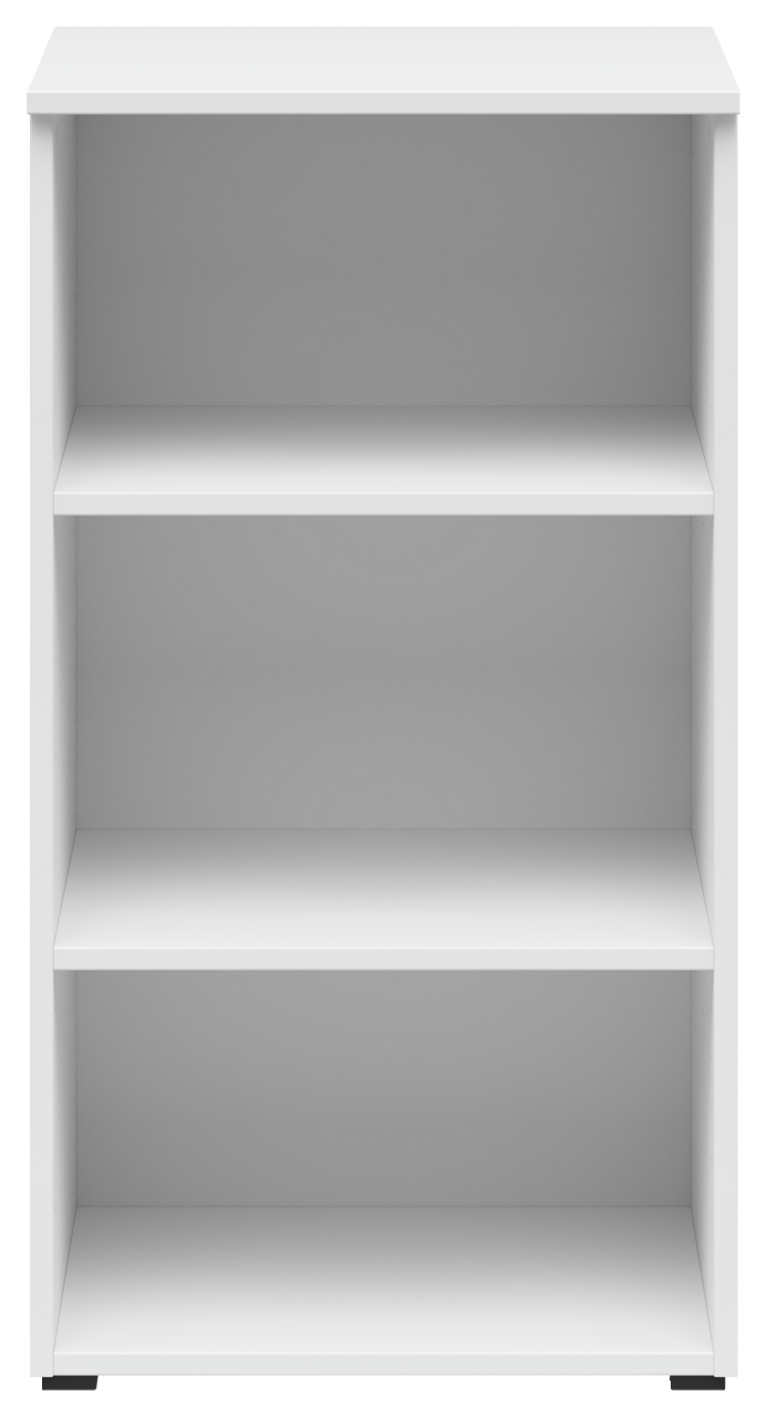 Weißes Regal mit drei offenen Fächern, frontale Ansicht