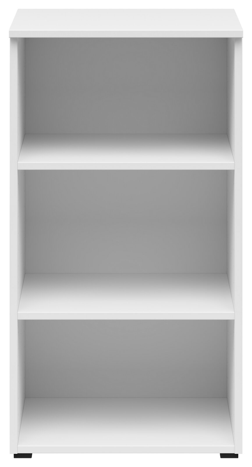 Weißes Regal mit drei offenen Fächern, frontale Ansicht