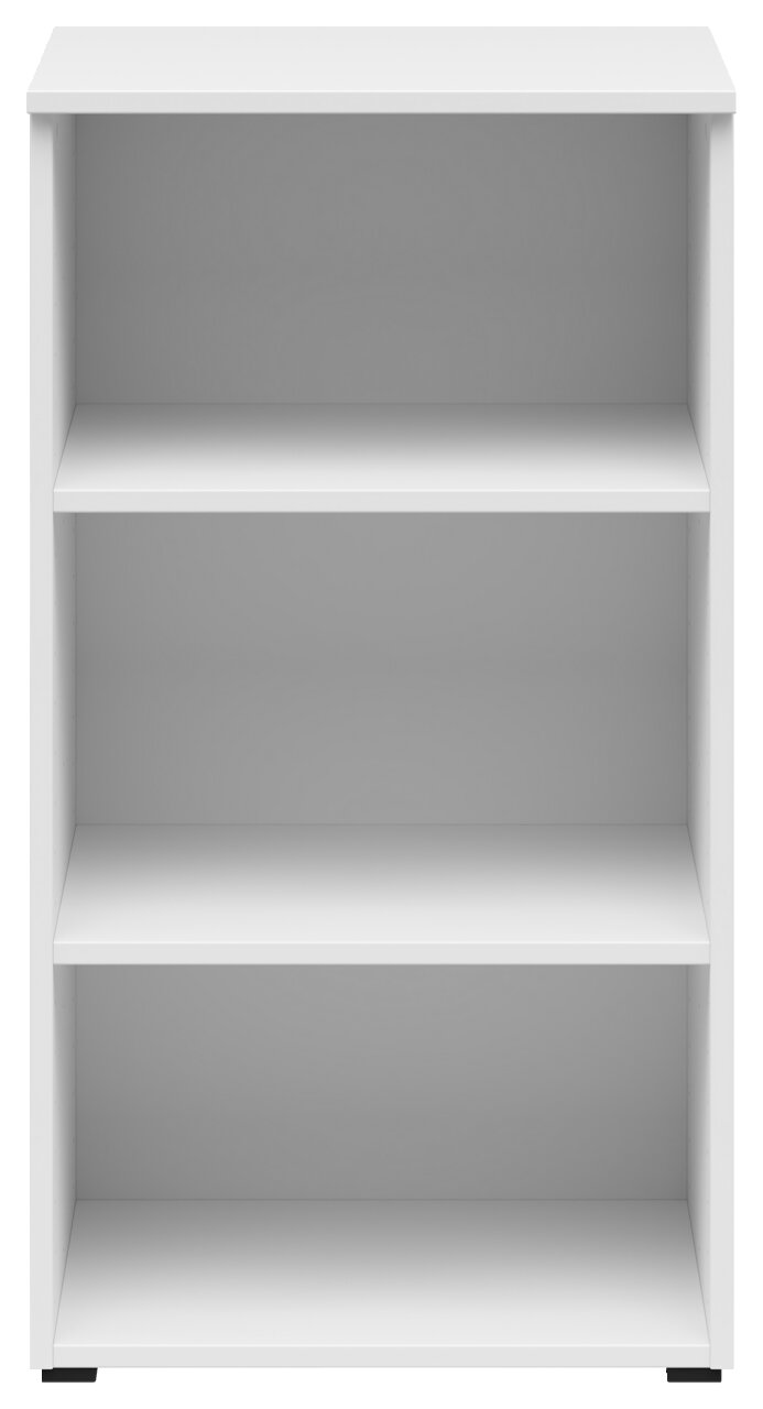 Weißes Regal mit drei offenen Fächern, frontale Ansicht
