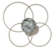 Moderne LED-Deckenleuchte mit vier kreisförmigen Elementen, Ansicht von unten.