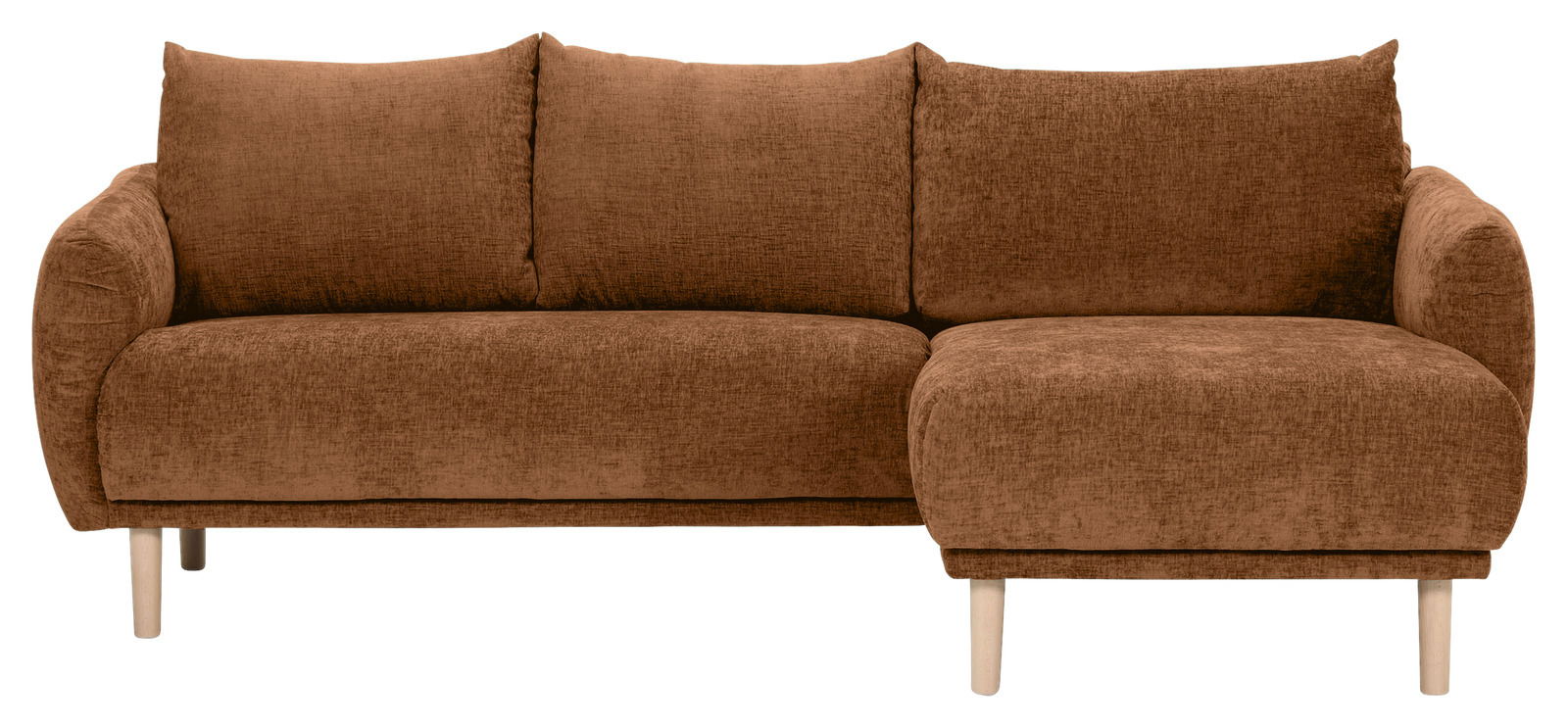 Braunes Ecksofa mit Ottomane rechts, Vorderansicht