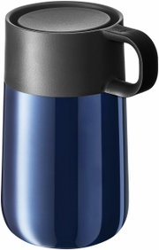 Impulse Travel Mug 0,3 l Cromar in blauw met zwarte deksel en handvat, zijaanzicht