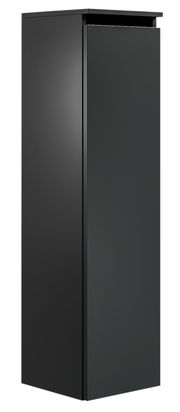 Schwarzer, moderner Badezimmerschrank in seitlicher Perspektive