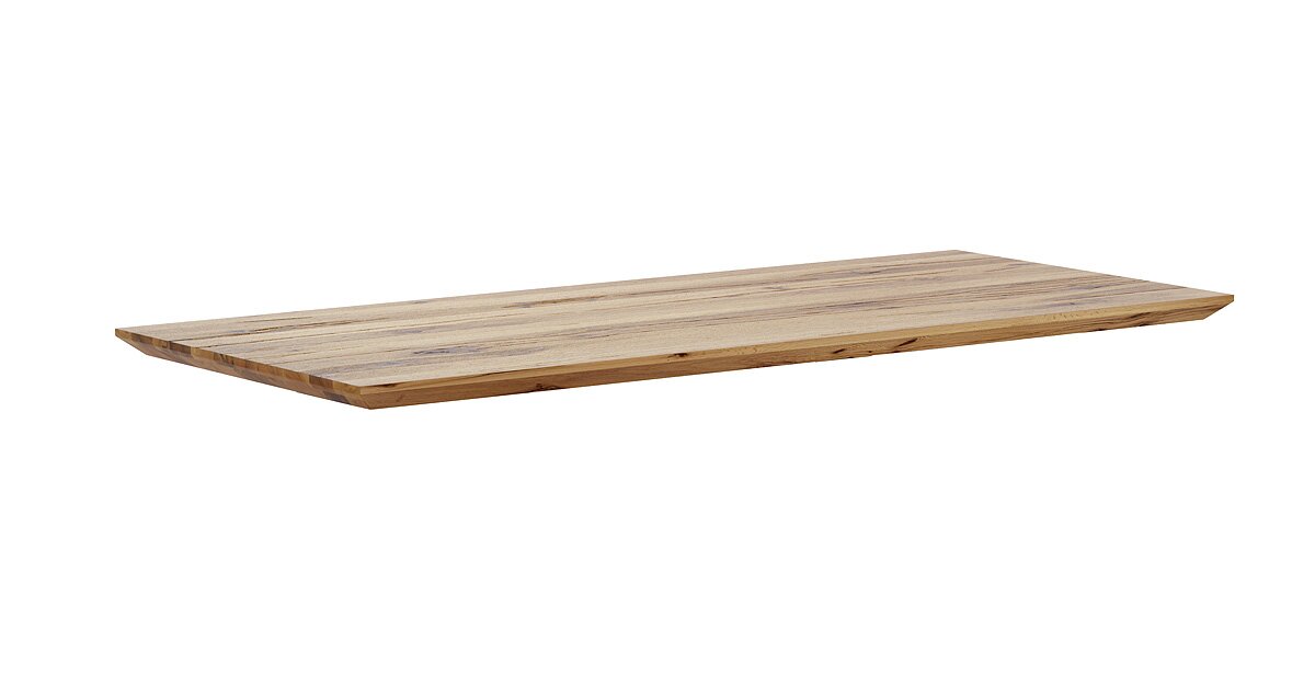 Holztischplatte in rechteckiger Form, seitliche Perspektive