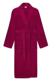 Roter Bademantel mit Schalkragen und Gürtel, Vorderansicht