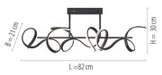 Moderne Deckenleuchte CURLS mit geschwungenem Design, seitliche Perspektive, Maße: L=82 cm, B=21 cm, H=30 cm.