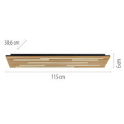 LED-Deckenleuchte in rechteckiger Form, Holzoptik, seitliche Perspektive, Maße: 115 cm x 30,6 cm x 6 cm