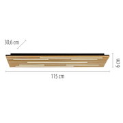 LED-Deckenleuchte in rechteckiger Form, Holzoptik, seitliche Perspektive, Maße: 115 cm x 30,6 cm x 6 cm
