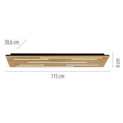 LED-plafondlamp in rechthoekige vorm, houtlook, zijaanzicht, afmetingen: 115 cm x 30,6 cm x 6 cm