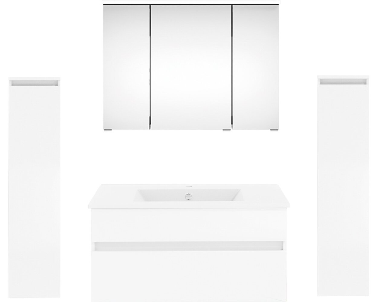 Puris Badkombination GET2YOU 21 Moderne Badkombination in Weiß mit Spiegelschrank und Waschbecken, Frontalansicht