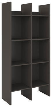 Regalelement mit sechs Fächern in dunkler Farbe, seitliche Perspektive