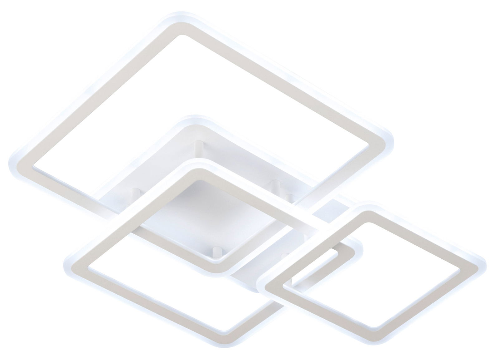 Moderne Deckenleuchte mit drei ineinander verschachtelten quadratischen Rahmen, seitliche Perspektive