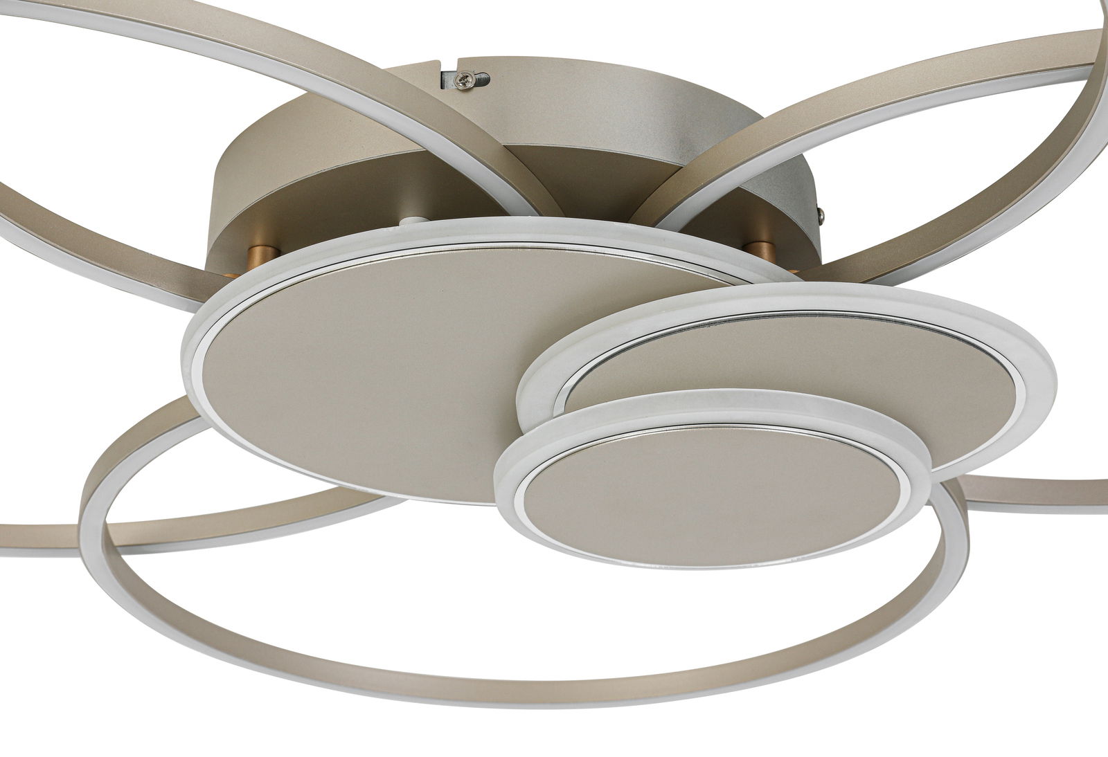 Moderne LED-Deckenleuchte mit kreisförmigem Design, seitliche Perspektive