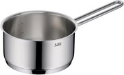 Roestvrijstalen steelpan met maatverdeling en lange handgreep, zijaanzicht