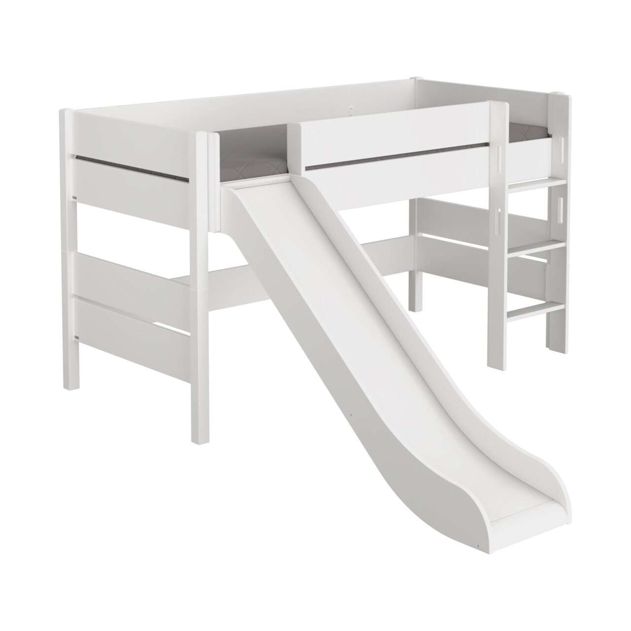 Paidi Spielbett mit Rutsche TIAGO Weißes Spielbett mit Rutsche und Leiter, seitliche Perspektive