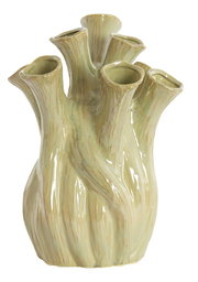 Keramikvase mit mehreren Öffnungen in organischer Form, aus seitlicher Perspektive fotografiert