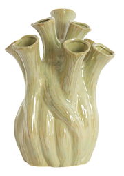 Keramikvase mit mehreren Öffnungen in organischer Form, aus seitlicher Perspektive fotografiert