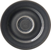 Draufsicht auf einen dunkelgrauen Espressounterteller mit feiner Struktur und leichtem Glanz, Durchmesser 12,5 cm.