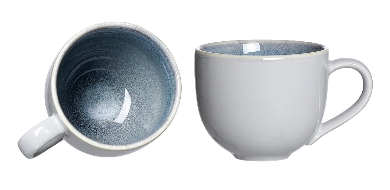 Ritzenhoff & Breker Kaffeetasse STONE SKAGEN Zwei Ansichten einer blauen Kaffeetasse Skagen 220ml: eine von oben mit sichtbarem Innenmuster und eine seitliche Perspektive.