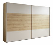 Kast met zweefdeuren, met twee deuren in houtlook en witte elementen, zijaanzicht
