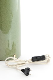 Grüner Lampenfuß aus Keramik mit Netzkabel und Schalter, seitliche Perspektive