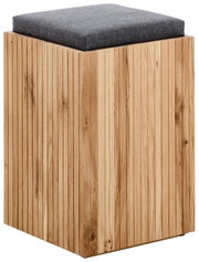 Moderne houten poef met gestoffeerde zitting, zijaanzicht