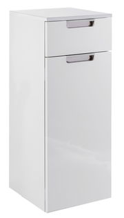 Weißer Unterschrank mit einer Schublade und einer Tür, frontal fotografiert