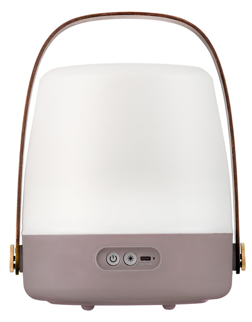 Frontansicht der kooduu LED-Lampe LITE-UP 2.0 mit Tragegriff und Bedienelementen.