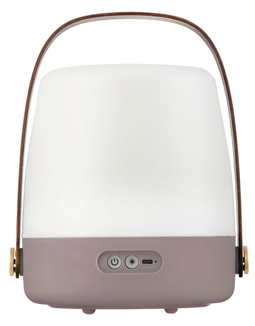Frontansicht der kooduu LED-Lampe LITE-UP 2.0 mit Tragegriff und Bedienelementen.