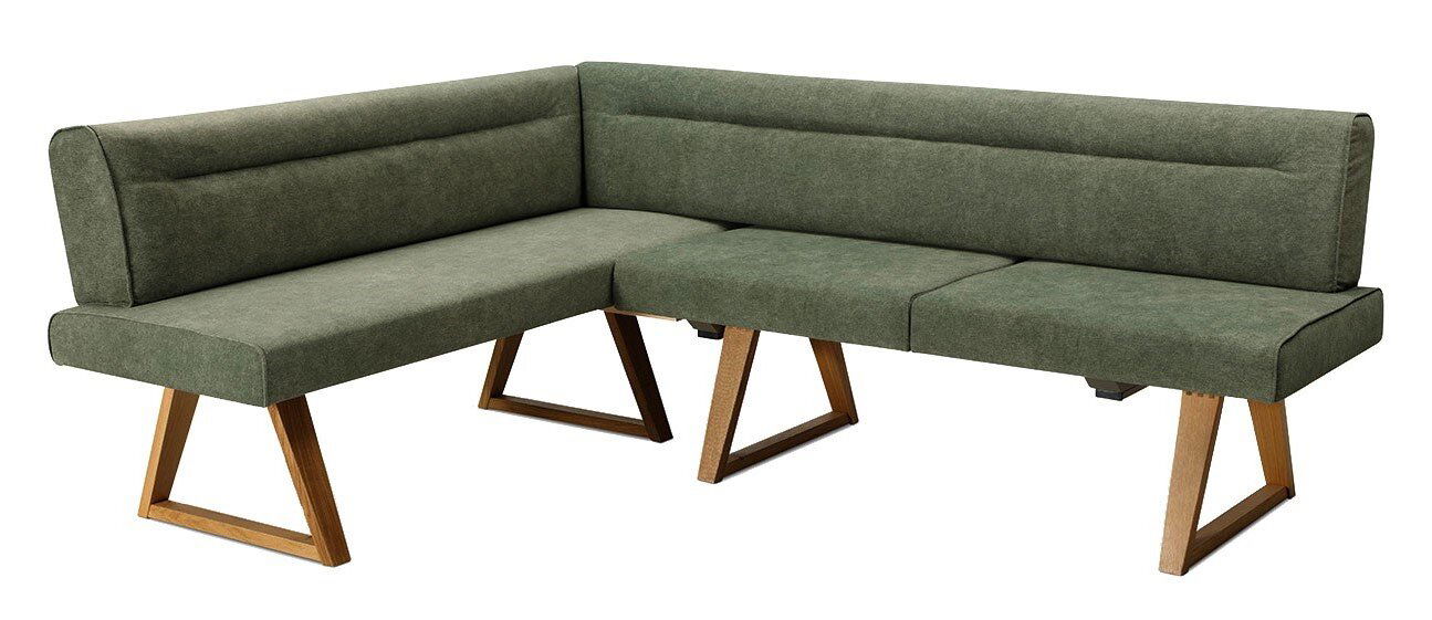 Moderano Eckbank LAURA Grüne Eckbank mit Holzbeinen, seitliche Perspektive