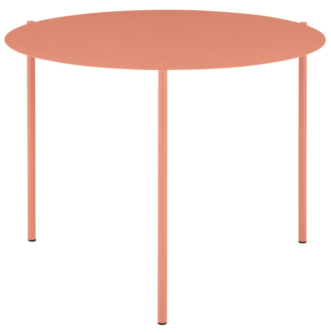 Runder Beistelltisch in Korallenfarbe, seitliche Perspektive