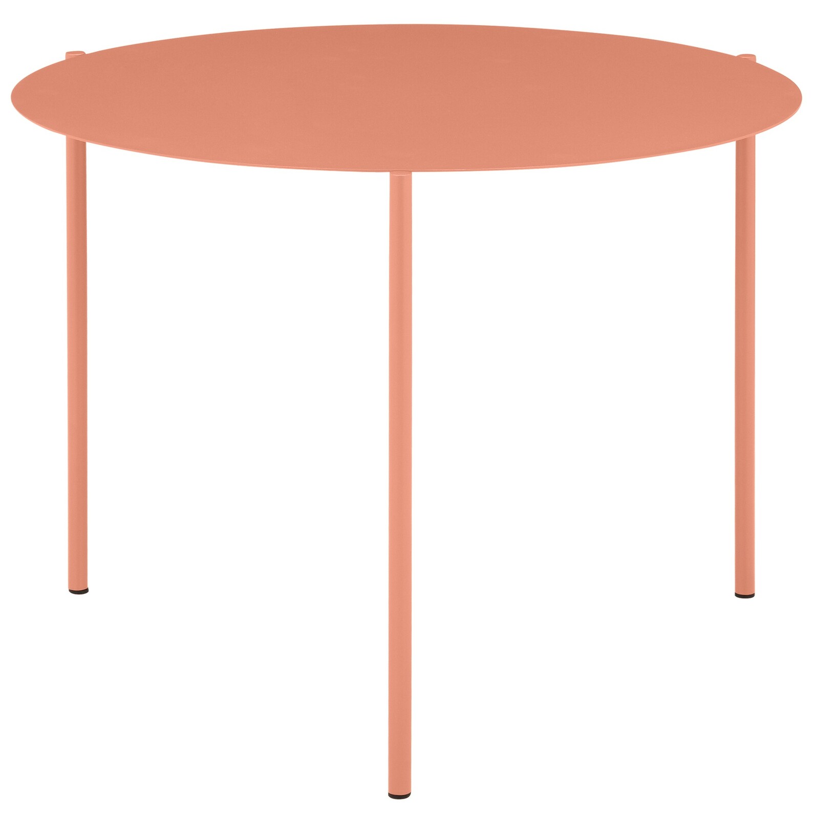 Runder Beistelltisch in Korallenfarbe, seitliche Perspektive