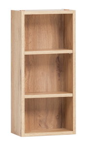 Hängeregal aus Holz mit drei Regalböden, seitliche Perspektive