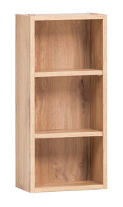 Hängeregal aus Holz mit drei Regalböden, seitliche Perspektive