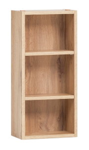 Hängeregal aus Holz mit drei Regalböden, seitliche Perspektive