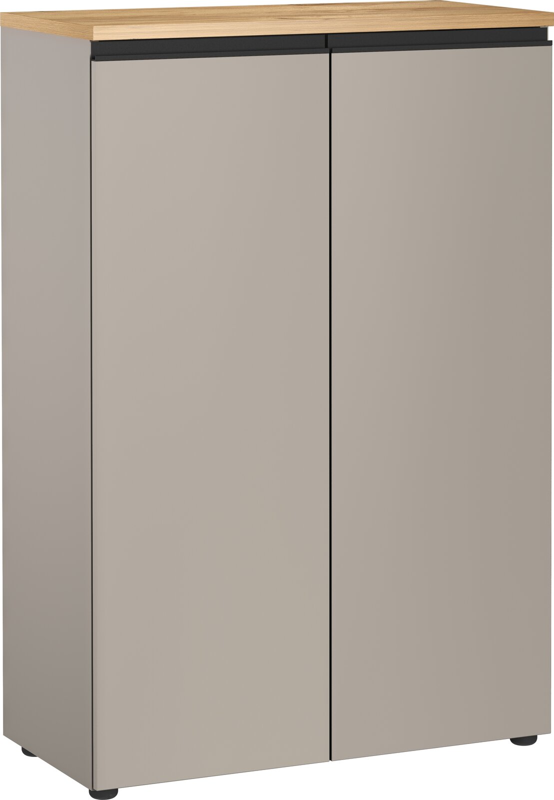 Novel Aktenschrank DELTONA Aktenschrank mit zwei Türen, graue Front und Holzoberfläche, Frontalansicht