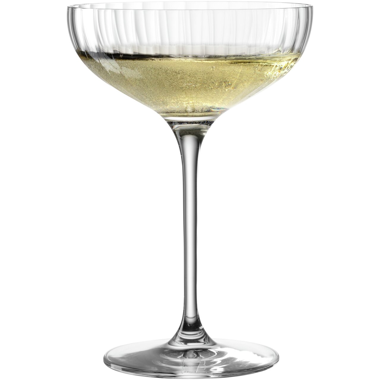 Elegante champagneschaal POESIA 260 ml, gevuld met champagne, zijaanzicht
