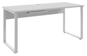 Moderner weißer Schreibtisch mit minimalistischem Design, seitliche Perspektive