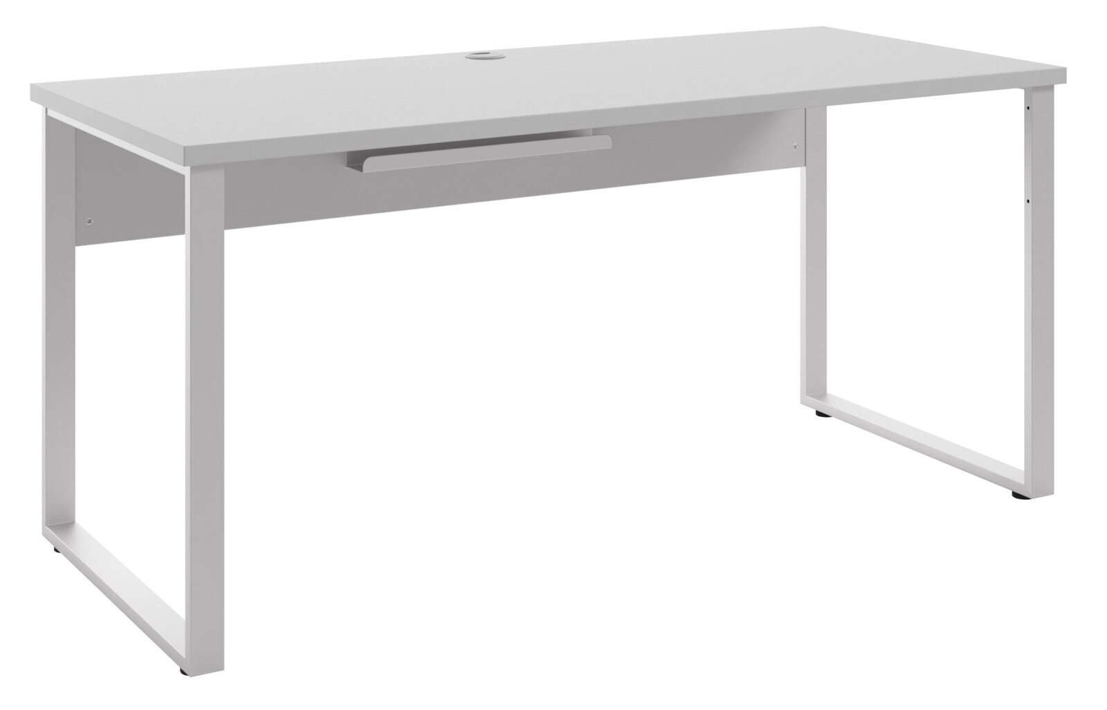 Moderner weißer Schreibtisch mit minimalistischem Design, seitliche Perspektive