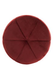 Runder, weinroter Sitzpuff aus der Vogelperspektive mit segmentierter Oberfläche.