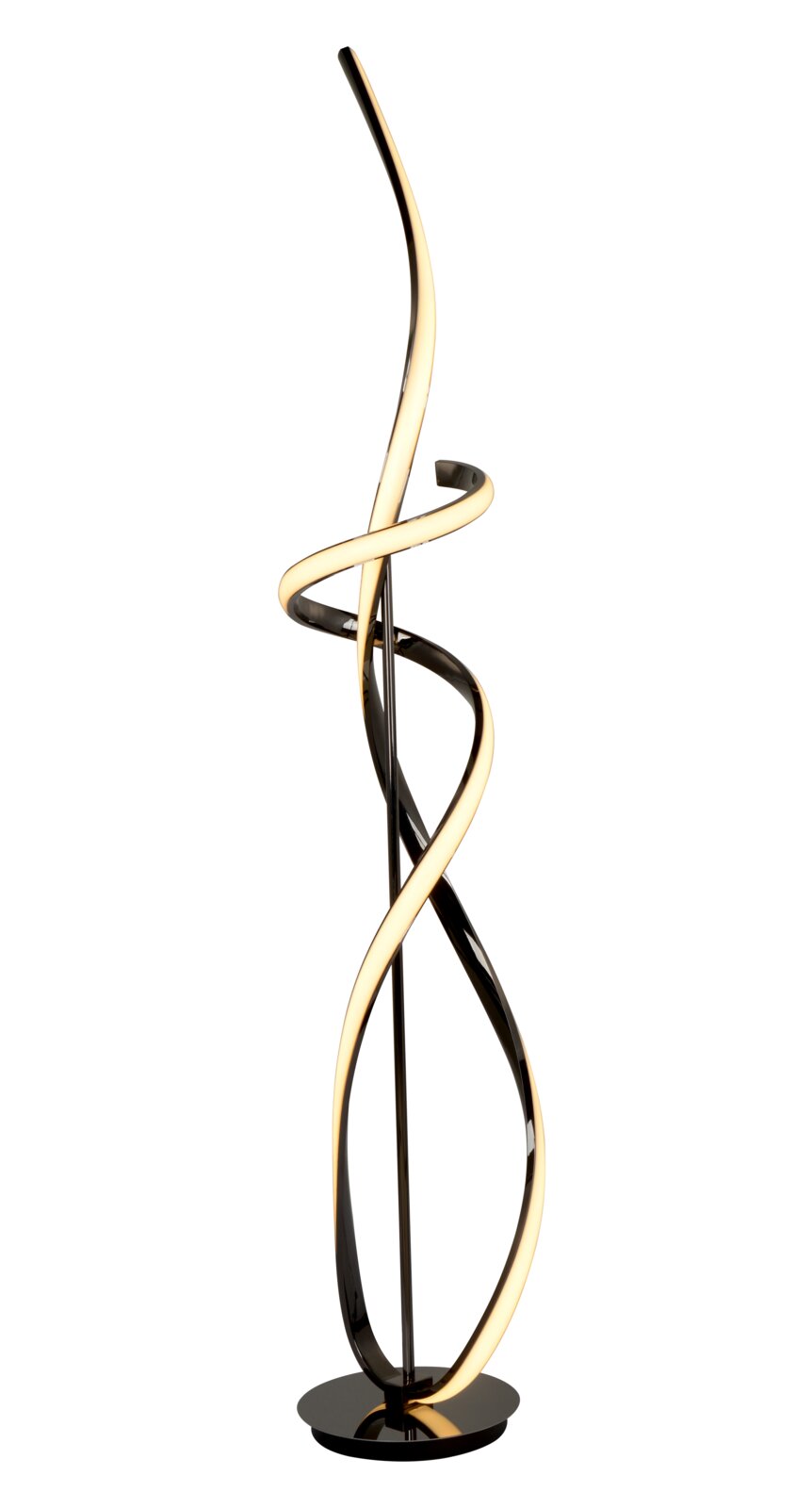 Moderne LED-staande lamp BANDOL met een gebogen, spiraalvormig ontwerp, zijaanzicht