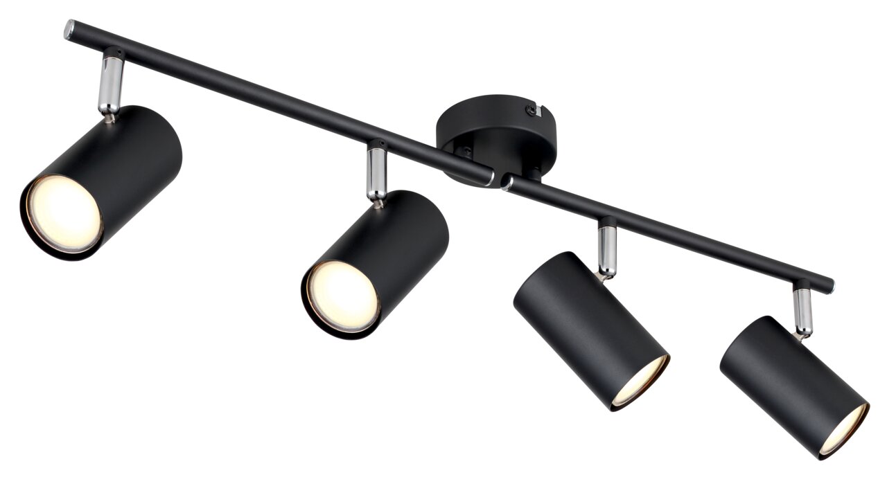 Globo Lighting Strahler ALLVI Moderner schwarzer Deckenstrahler mit vier verstellbaren Leuchten, seitliche Perspektive