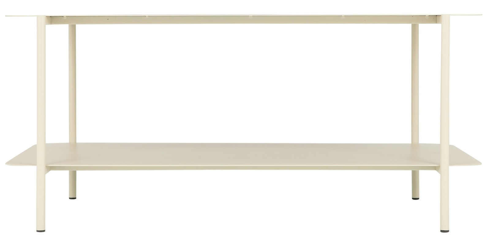 Moderner Beistelltisch aus Metall in Cremefarbe, seitliche Perspektive