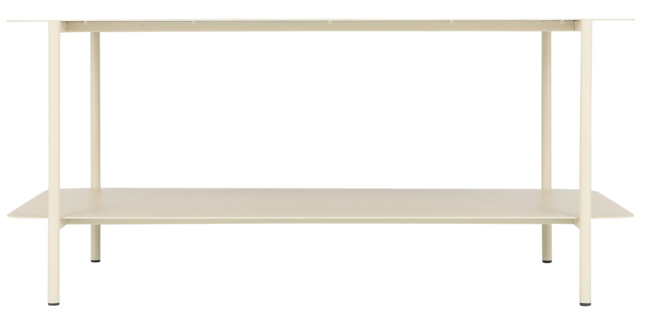 Moderner Beistelltisch aus Metall in Cremefarbe, seitliche Perspektive