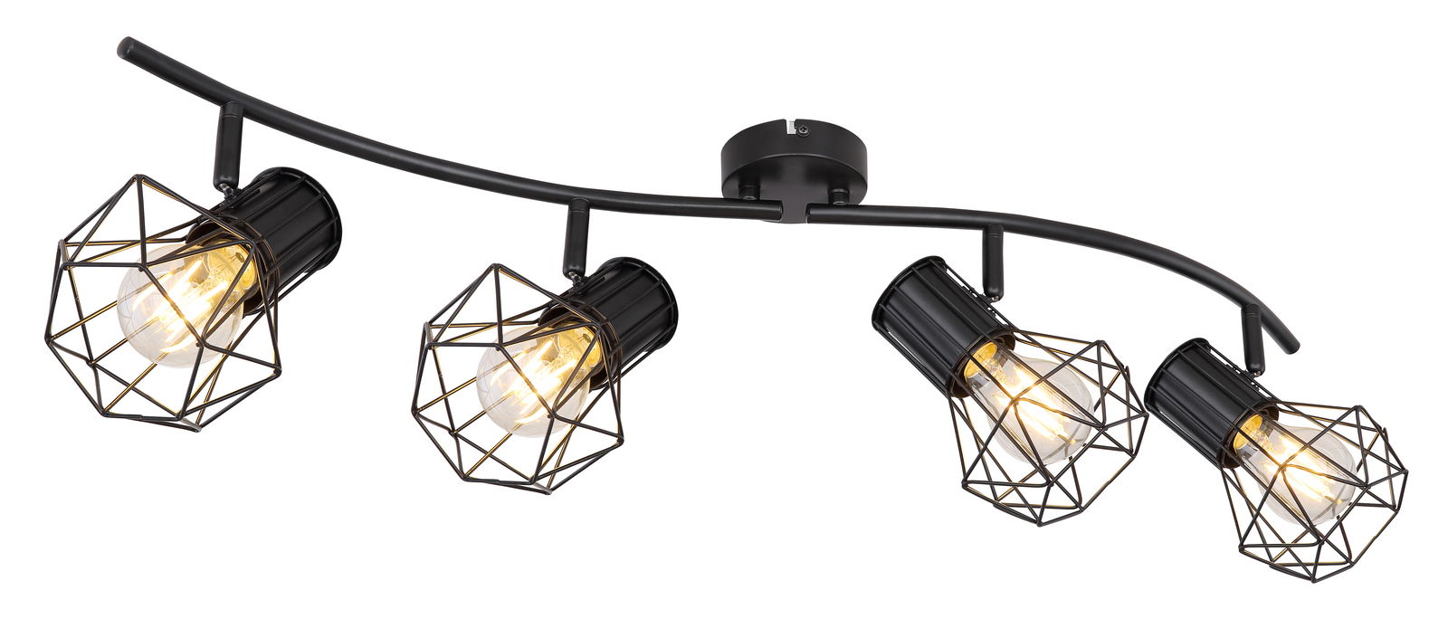 Globo Lighting Stahler 4-flg. PRISKA Schwarzer Metallstrahler mit vier verstellbaren Leuchten in geometrischen Käfigdesign, seitliche Perspektive