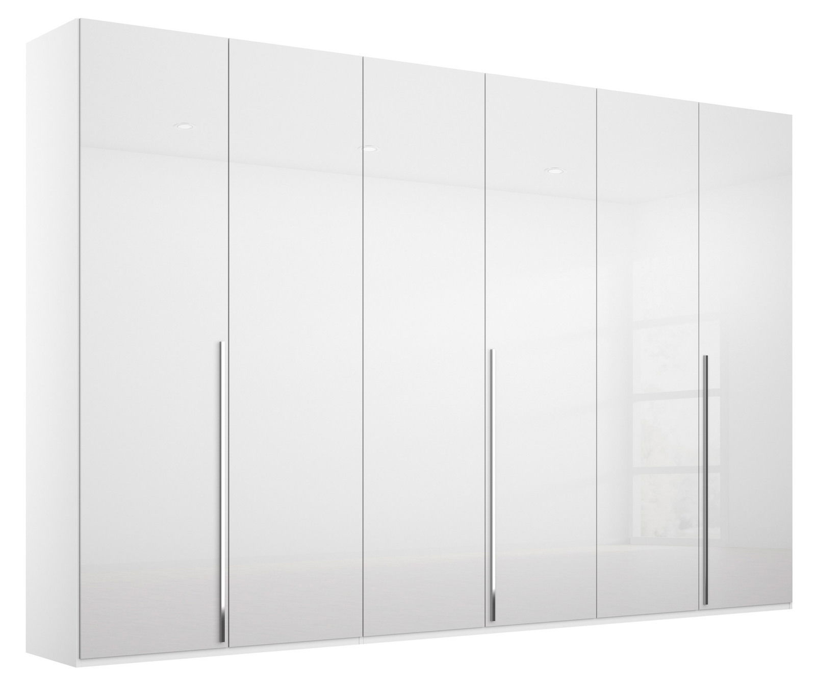 Novel Drehtürenschrank 6-türig MONTCLAR Sechs-türiger Drehtürenschrank in Weiß mit langen, vertikalen Griffen, frontale Perspektive